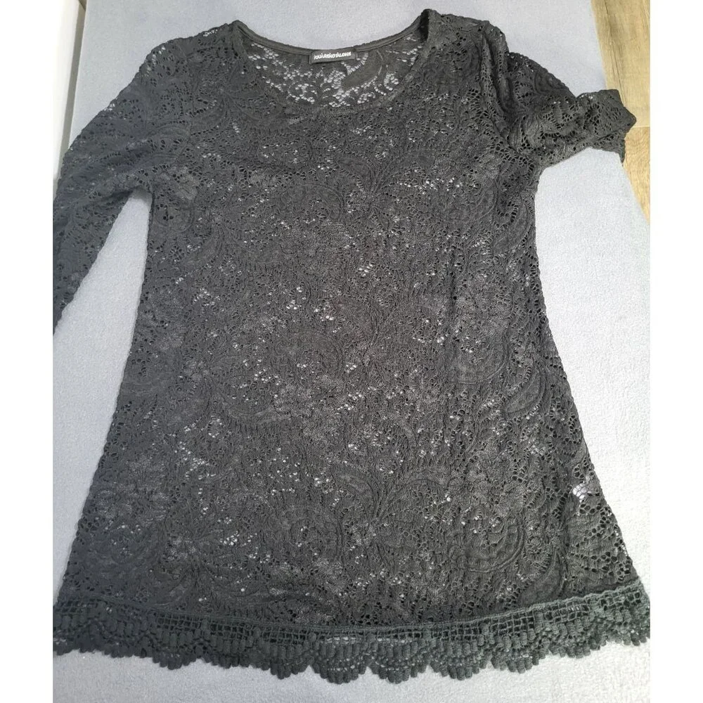 VTG Women's LG Whimsigoth Full Lace Long Sleeve Top Blouse See through y2k black - Picture 4 of 10